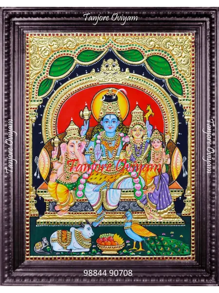 Authentic Lord Shiva Family Tanjore Painting